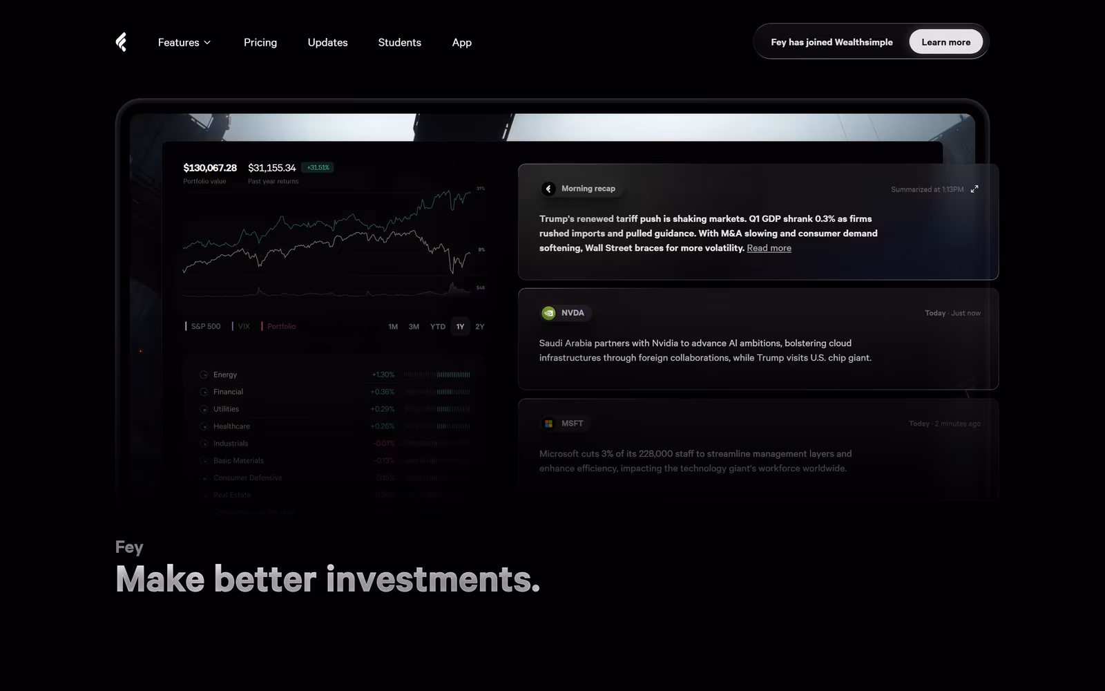 Fey — Dark Mode SaaS website design