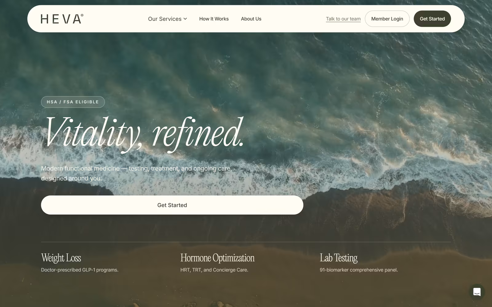 HEVA Health — Minimalist SaaS website design