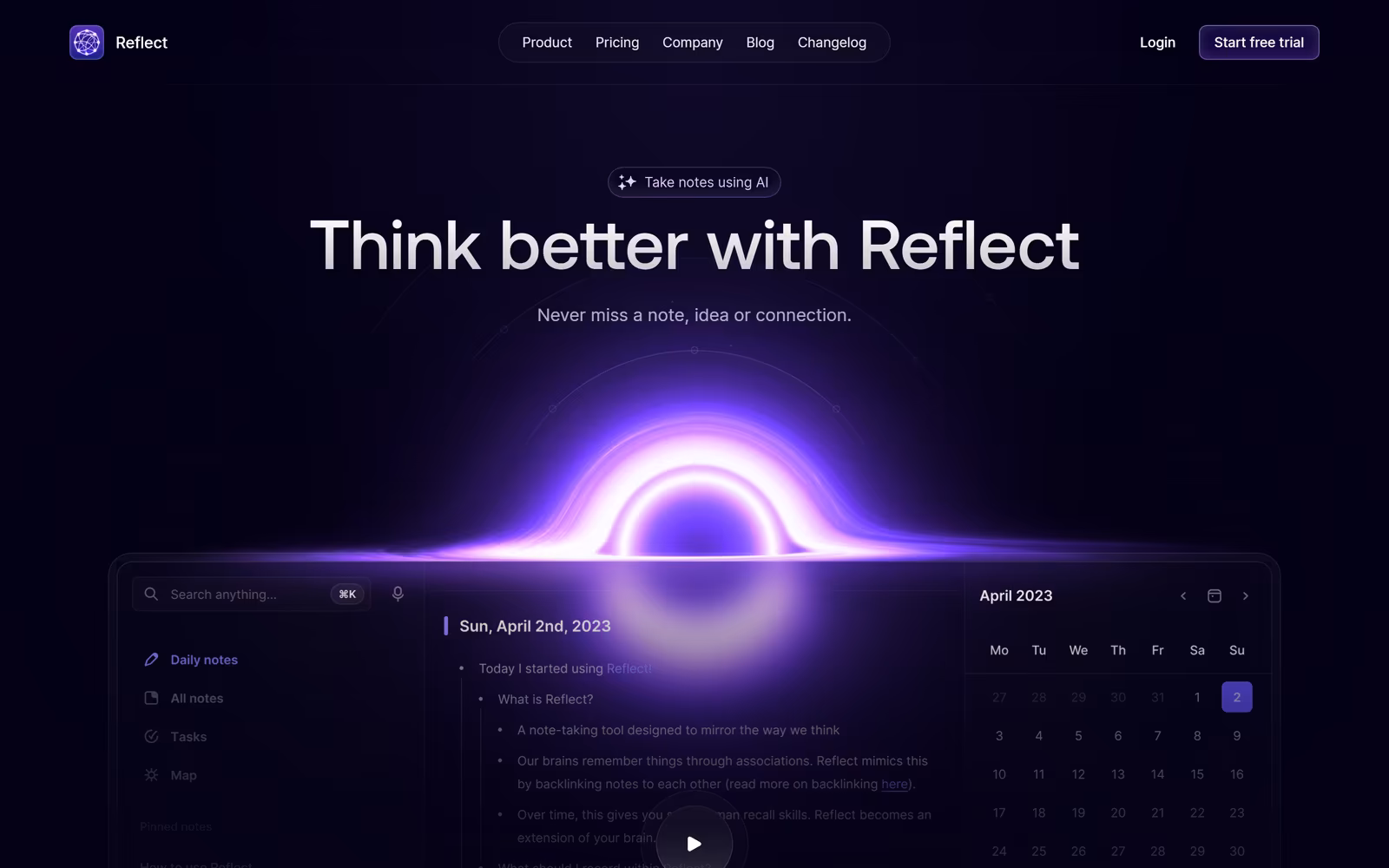 Reflect — Dark Mode SaaS website design