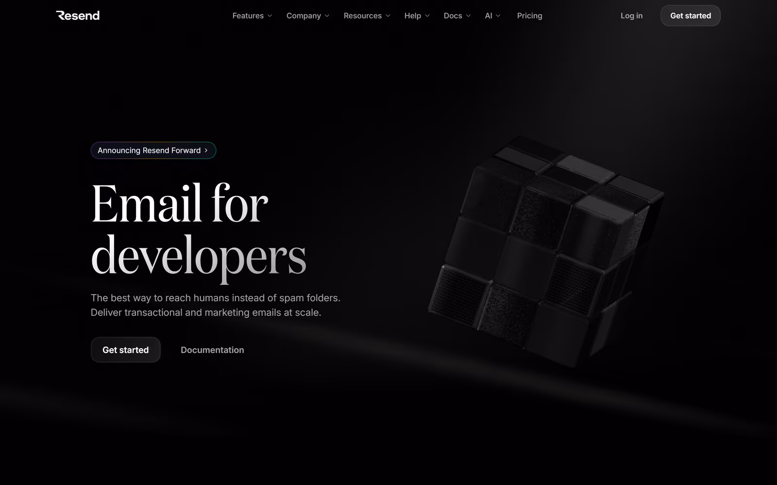 Resend — Dark Mode SaaS website design